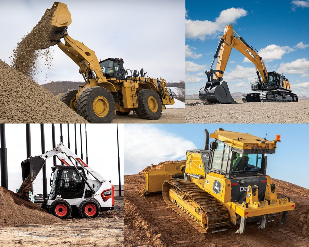 A collage of construction equipment